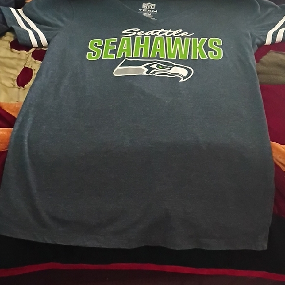 NFL Tops - NFL Seattle Seahawks Blue and Green Short Sleeve Tee